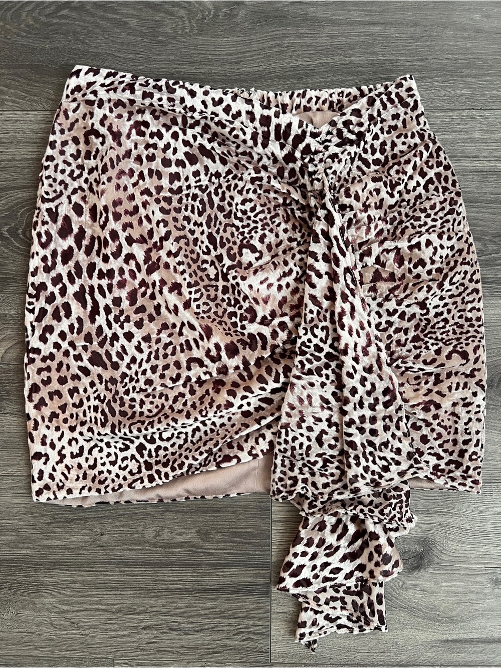 NAKED WARDROBE Velvet Burnout Mini Skirt Medium Leopard Brown Retro Festival Y2K